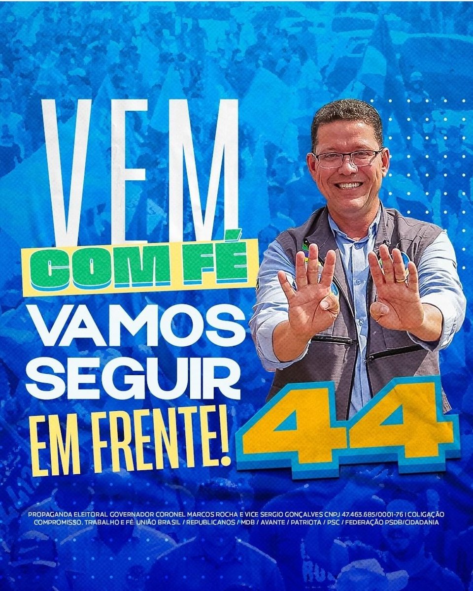 celmarcosrocha's tweet photo. Rondônia não pode retroceder. Peço a todos que acreditam em nosso trabalho que se unam à nossa corrente do bem e da verdade. Para que, no dia 30 de outubro, votem 4️⃣4️⃣ e, juntos, prossigamos fazendo de Rondônia um lugar de mais desenvolvimento e oportunidades. https://t.co/zMKLUJvAei