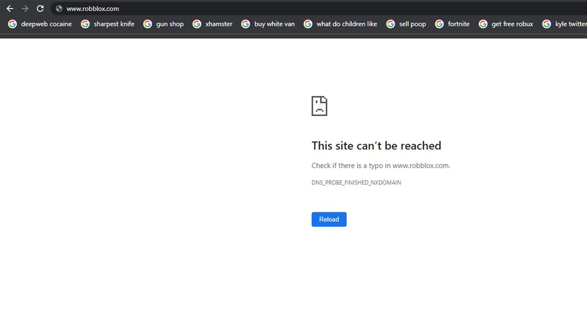 kyle45735468's tweet photo. BREAKING NEWS: ROBLOX IS BEING DELETED. Some people are currently not able to reach the ROBLOX website, they are receiving a "DNS Probe" error. meaning that a website has been deleted, people will slowly lose access to ROBLOX and soon its gone. #ROBLOX #ROBLOXRTC #ROBLOXDown #RTC https://t.co/tDOV9SEThY