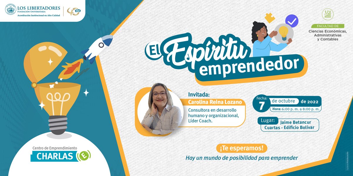 UniLibertadores's tweet photo. ¿Por qué desarrollar nuevos negocios es una gran opción para los jóvenes colombianos? Explora tu espíritu emprendedor en esta #CharlaE ¡Te esperamos! https://t.co/FXbARpX8Fa
