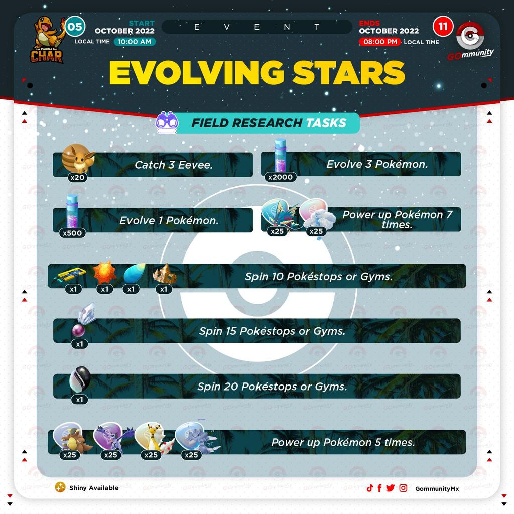 PokemonGoPer's tweet photo. Atención entrenadores ‼️les traemos la lista actualizada de los jefes de incursiónes y las misiones temáticas del evento #EstrellasDeLaEvolucion disponibles hasta el 11 de Octubre a las 8:00 PM hora local 🕛.
☑️ Infografía: @GommunityMx
#PokemonGO #PokemonGoApp #EvolutionStars https://t.co/EmLuqV0sjV