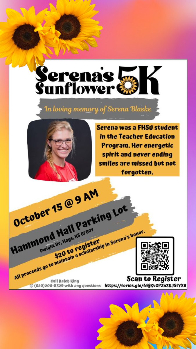 🌻There's still time to register to honor Serena Blaske in the Serena Sunflower 5K.🌻