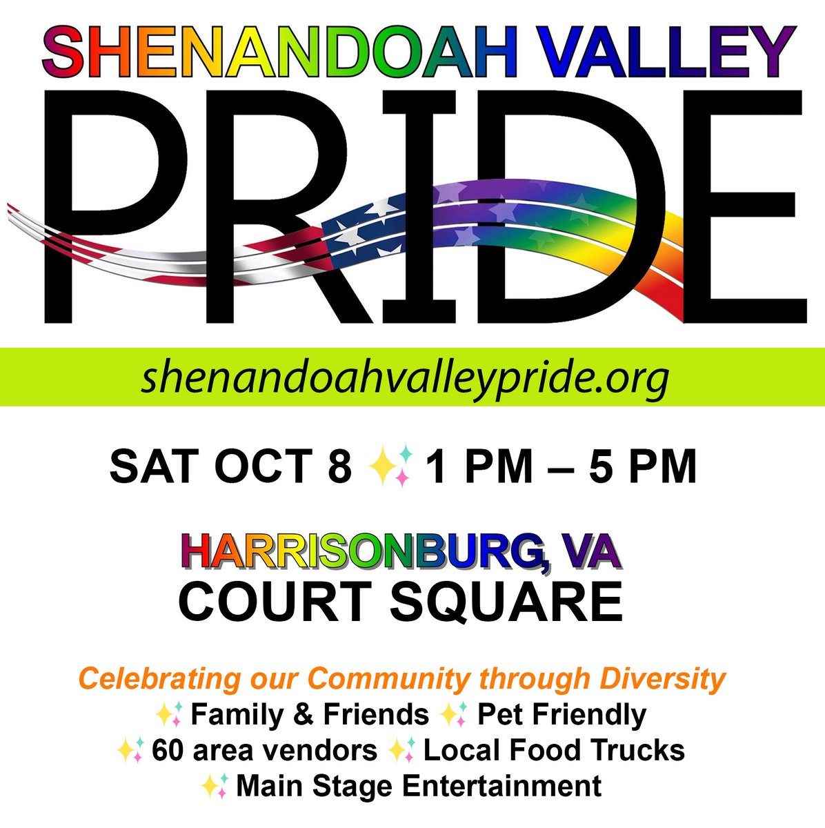 See you @VisitHburgVA Sat 10/8 for Shenandoah Valley Pride ~Celebrating community through diversity 😍 Families, pet friendly, 60 area vendors, local food trucks & main stage entertainment 🌈 facebook.com/events/5963059… ✨ @ILoveLGBTPride #shenandoahvalleypride #pride2022 #visitgayva