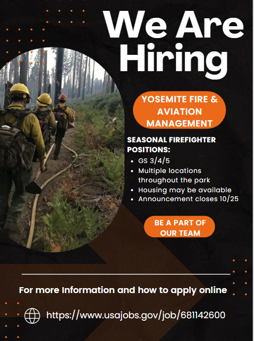 YosemiteFire's tweet photo. Now is your chance to join our team as a seasonal firefighter! Share with your friends, we're looking forward to seeing those resumes. #notyouraveragejob #NPSFire
https://t.co/SzfNez6XeK https://t.co/h6jyOCQVho