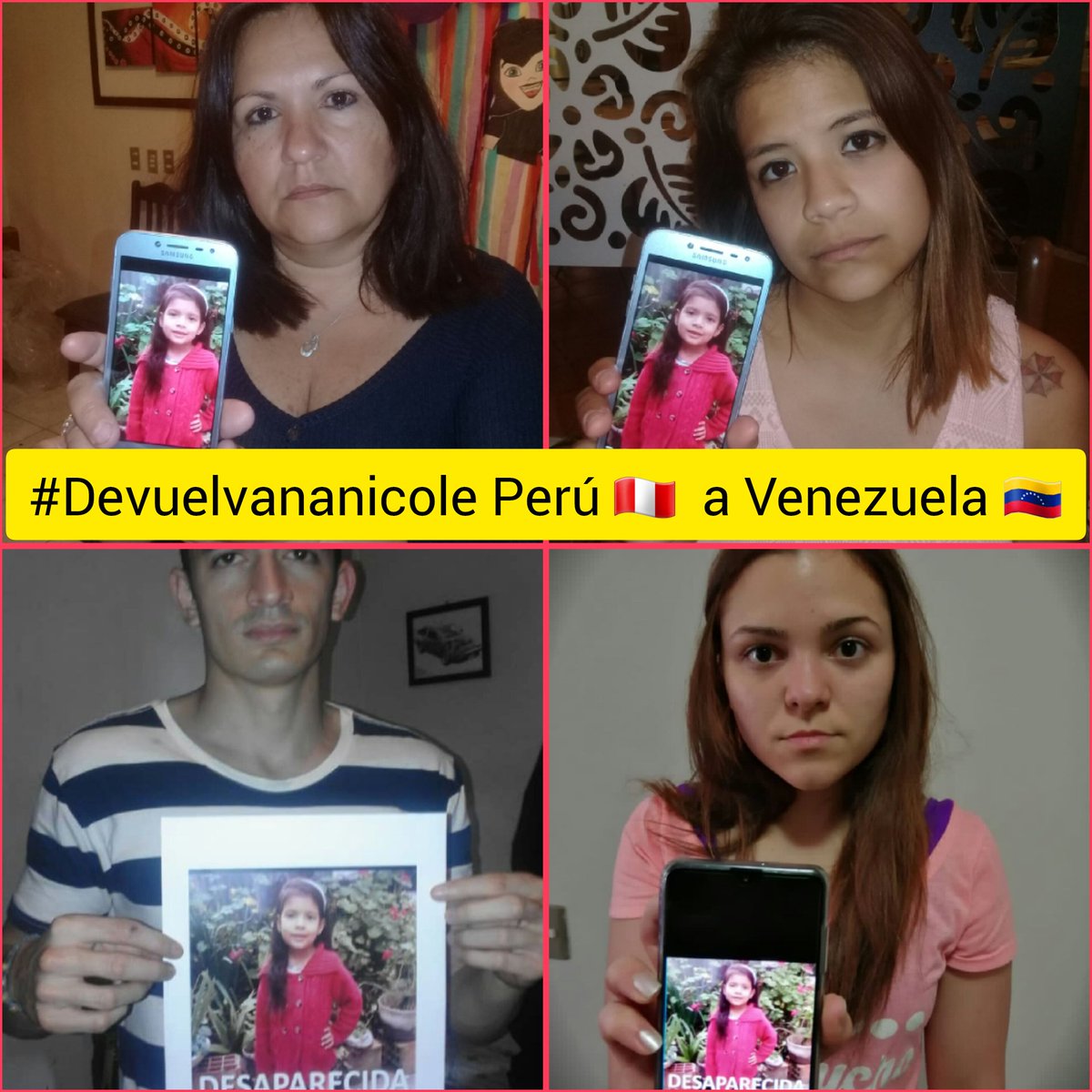 merlycph's tweet photo. #devuelvananicole @tarekwilliamsaabh @nicolasmaduro @tarekwilliamsaabh @florescilia @vladimirvillegasp @funvenides @douglasricovzla @noticias24hrs @impactove @CancilleriaPeru @policiaperu @interpol_venezuela @interpolperu @irrael @mplimanorte @pjudicialperu @ONUPeru https://t.co/vTCfSkZv2O