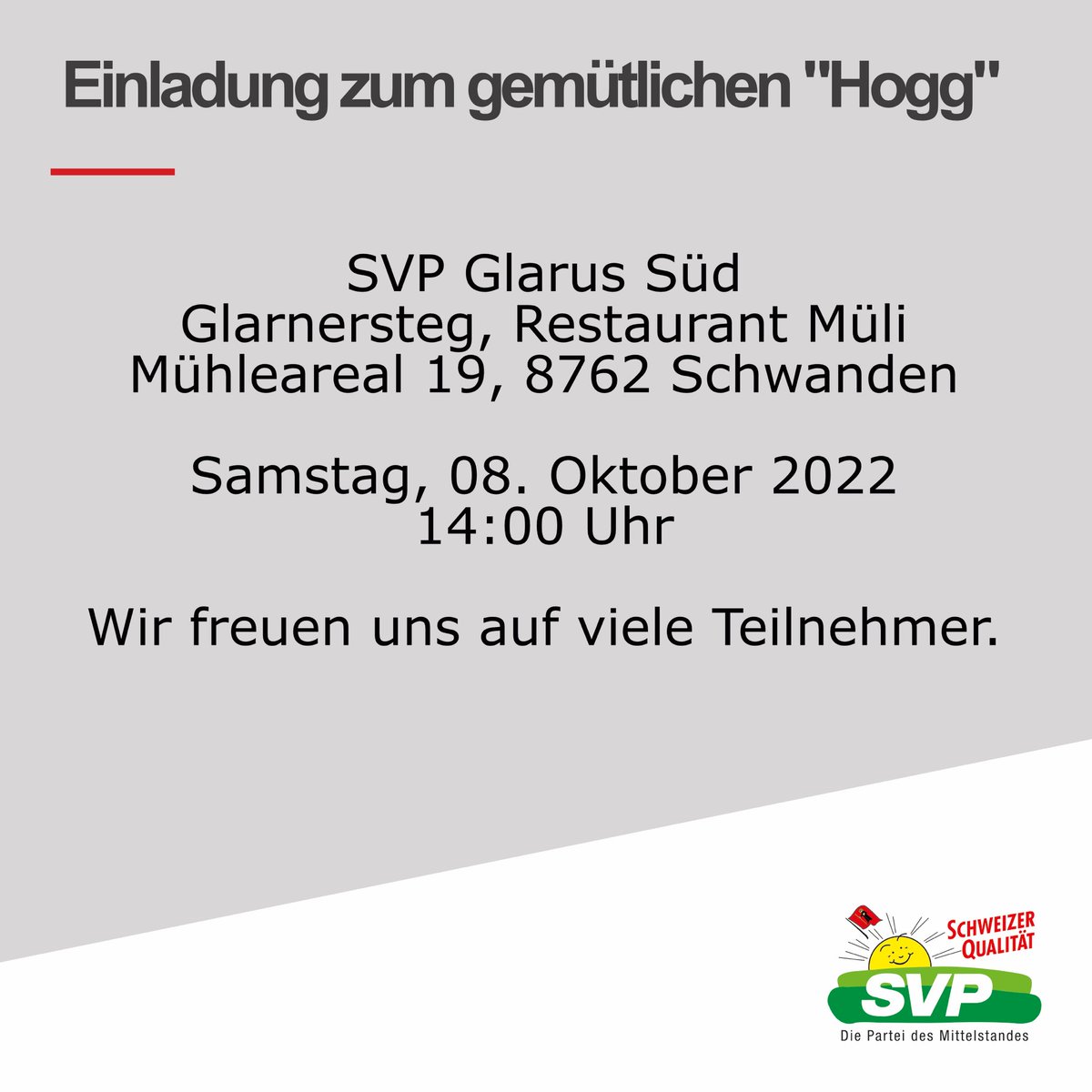 Nicht verpassen am kommenden Samstag😊🗓 #svpglarussüd #gemütlicherhogg #glarnersteg #begegnungen