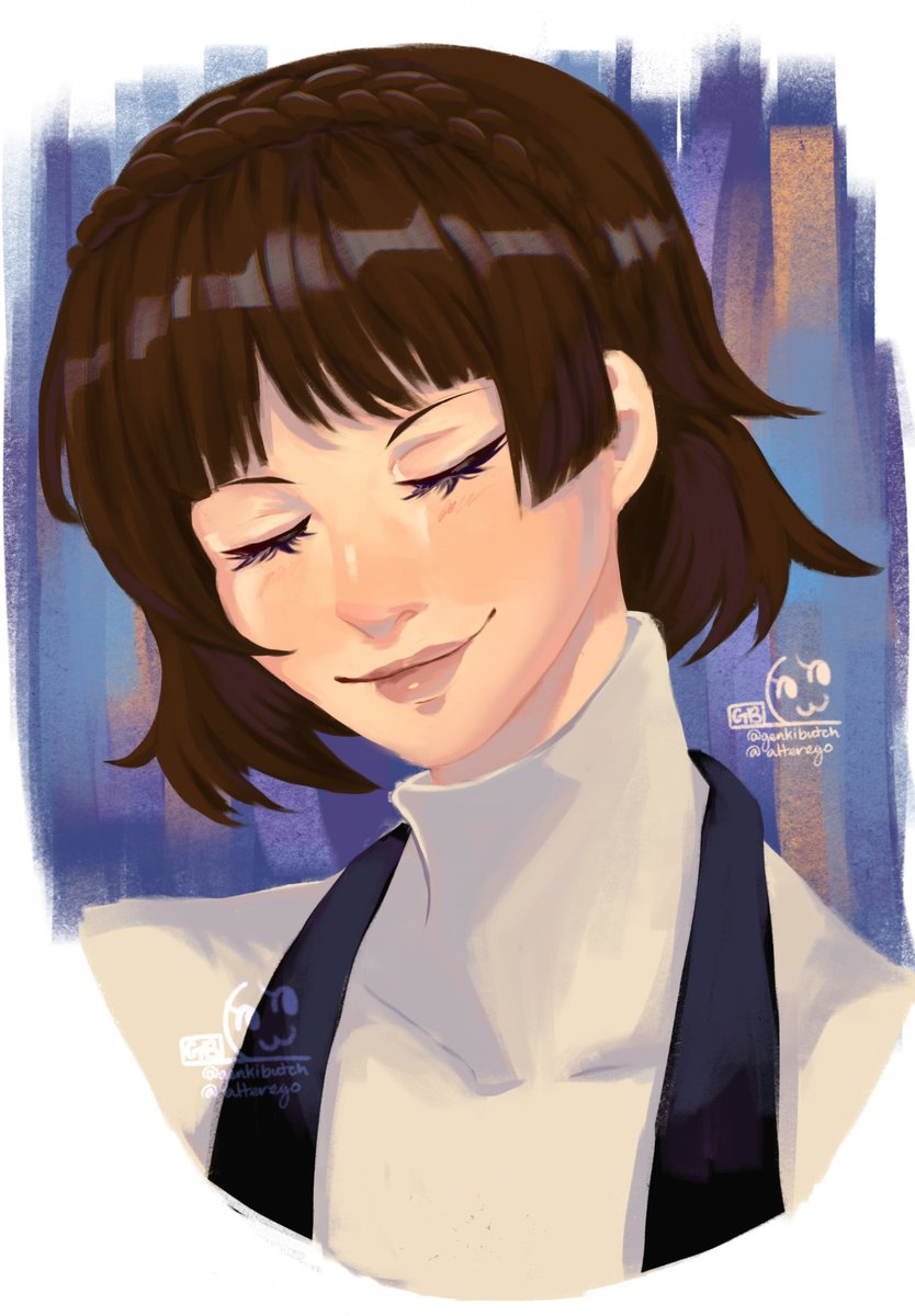 niijima makoto 1girl brown hair closed eyes solo short hair smile crown braid  illustration images