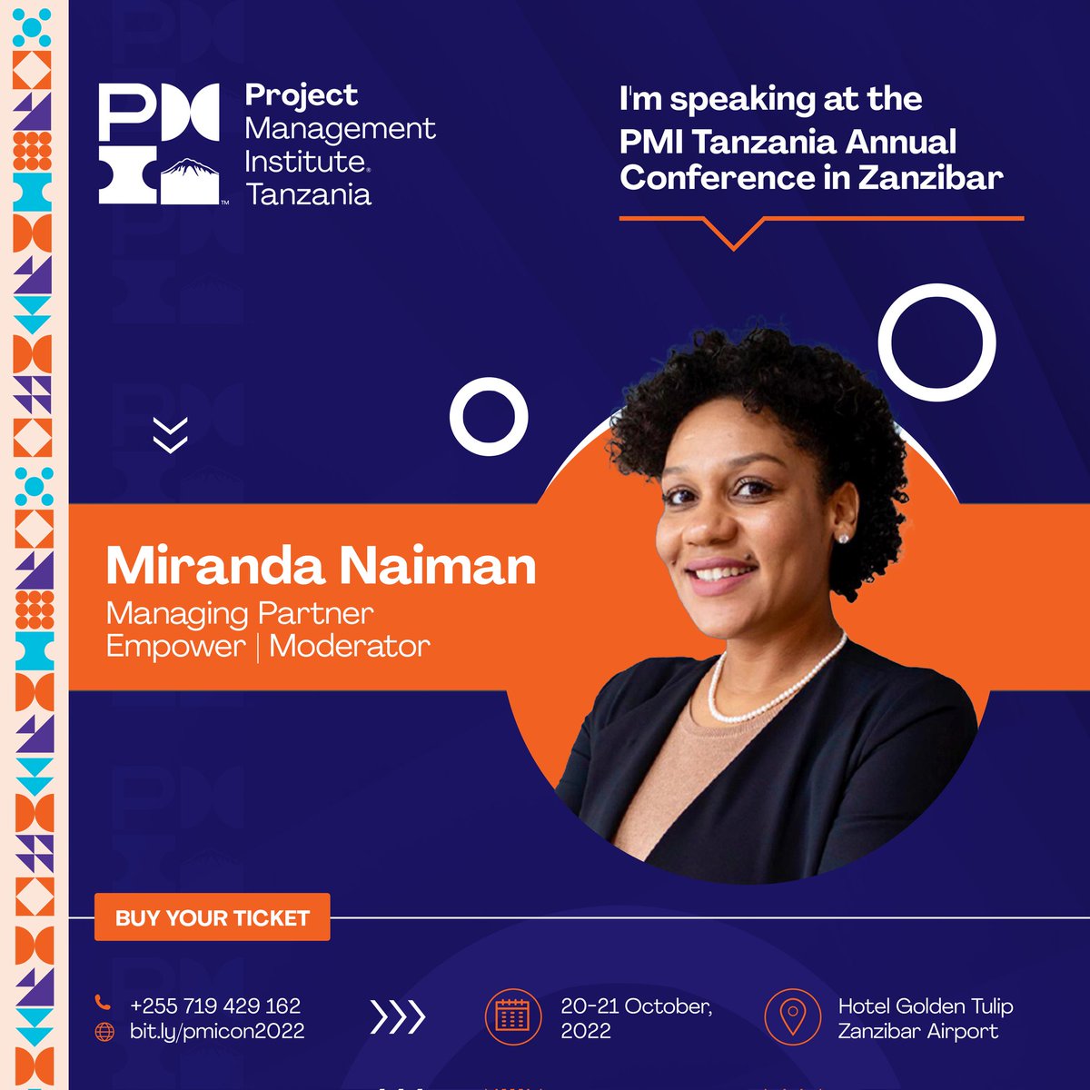 pmi_tz's tweet photo. Meet the Speakers!

At PMI Tanzania Annual Conference we'll here from various industry leaders including 

@PeterUlanga, @HangiMonica, @ella_naiman

With @MirandaNaiman as the moderator. 

Don't plan to miss.

Register here: https://t.co/ANIRbTQ5hn

#pmitz #theonetoremember https://t.co/U45KQxVsWp