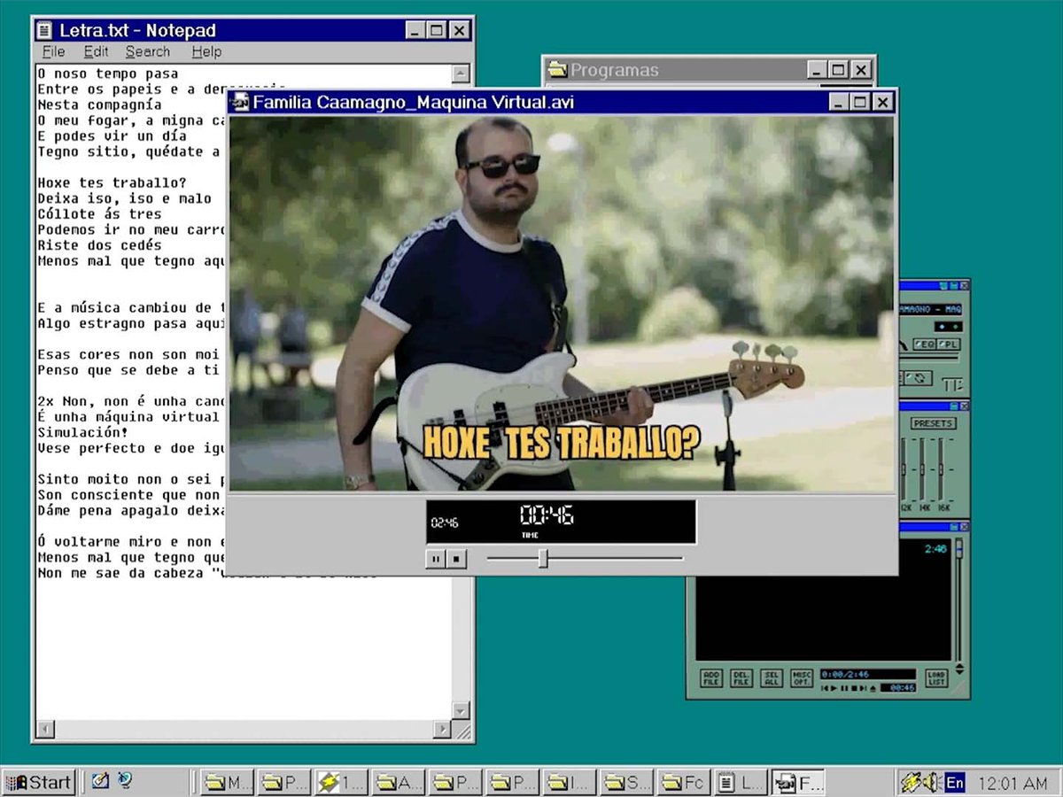 marcusfernandez's tweet photo. O novo vídeo musical da @Familiacaamagno é unha sobredose de nostalxia. Estades avisados!
https://t.co/6xqQRE1fpc
#Windows95 #Doom #WinAmp #MSPaint #mIRC #RealmsOfArkania #InternetExplorer #DancingBaby https://t.co/YzUIdyPfzO
