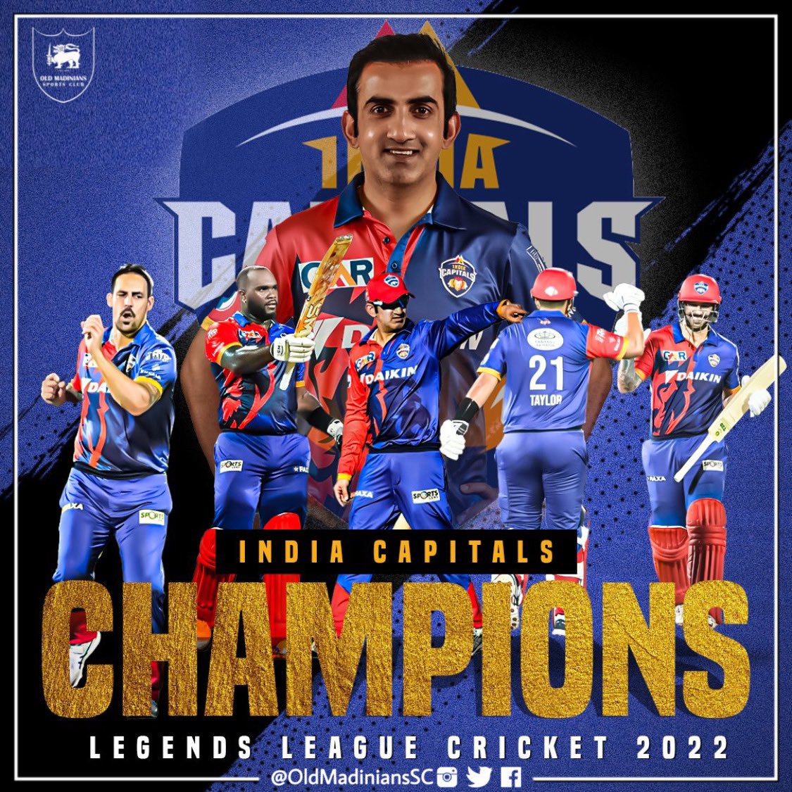 OldMadiniansSC's tweet photo. Gautam Gambhir-led India Capitals won the Legends League Cricket 2022 finals against Bhilwara Kings. #LegendsCricketLeague #LCC https://t.co/q0JT716QeQ