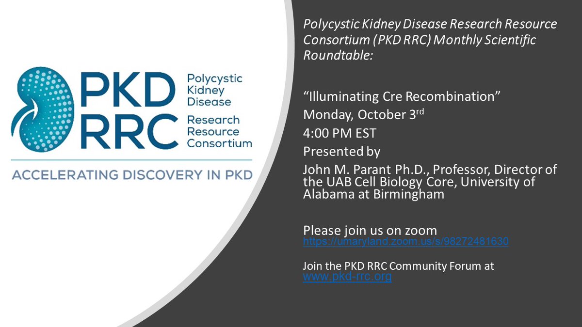 Please visit our website pkd-rrc.org to view our Monthly Scientific Roundtable Talks. This week's guest speaker Dr. John Parant science talk is now available to view. #endPKD #PolycysticKidneyDisease