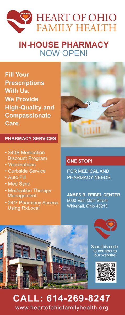 HeartOfOhio's tweet photo. Now Open! Heart of Ohio Family Health Pharmacy at 5000 E. Main Street. Pharmacy services include a 340B medication discount program, vaccinations, curbside service, Auto Fill, Med Sync, MTM, 24/7 Pharmacy Access using RxLocal, and more! https://t.co/lsVBDFCZuk
