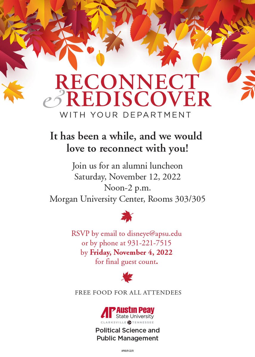 APSUPoliSci's tweet photo. Attention to all of our amazing Political Science and Public Management Alumni! Check out this wonderful opportunity to come back to campus, meet new awesome people, and hang out with the old awesome people you remember. RSVP info below 👇👇👇 https://t.co/lsC471VPeJ