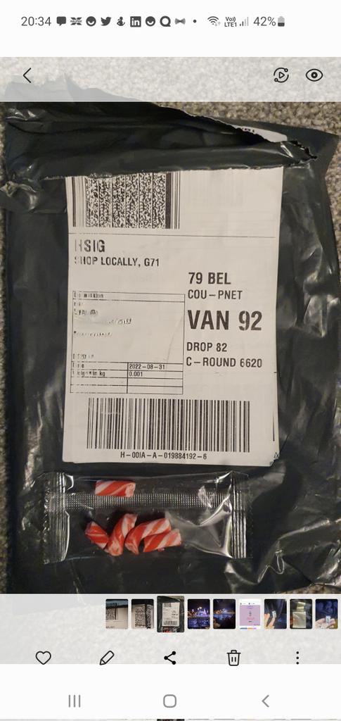 sukey07's tweet photo. Received mail today delivered by Evri labelled as from @vinted containing a v. small broken candy cane. Never signed up to Vinted, let alone bought anything, especially a sweet, so I am v. concerned by this. How've they got my name &amp; address? Are they trying to access my account? https://t.co/993Ugc0qij