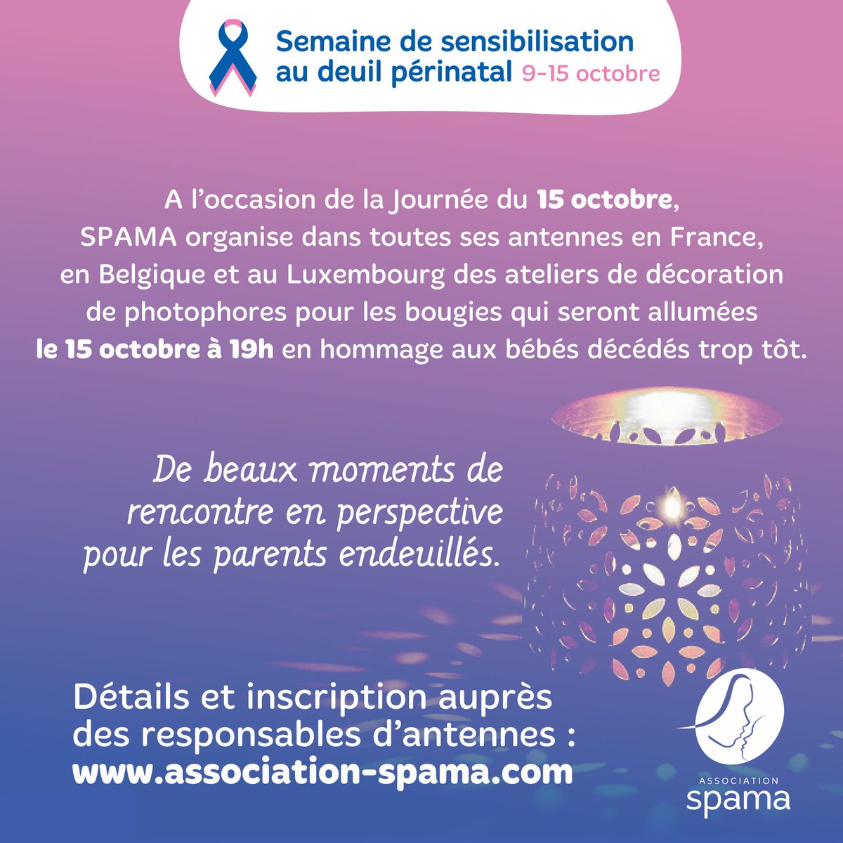 SPAMA_'s tweet photo. Rejoignez le mouvement #waveoflight #vaguedelumiere en participant à l’atelier🕯️ le plus proche de chez vous : Paris, Lyon, Toulouse, Lille, Angers, Montluçon, Strasbourg, Grenoble, Rennes, Vannes, Luxembourg, Rodez... Nous vous attentons nombreux! #SPAMA #deuilperinatal https://t.co/VT8BAhLoLm