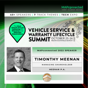 Tim Meenan covers Right to Repair discussion at MAPconnected Vehicle Service &amp; Warranty Lifecycle Network Summit. 45+ speakers Agenda: mapconnected.com