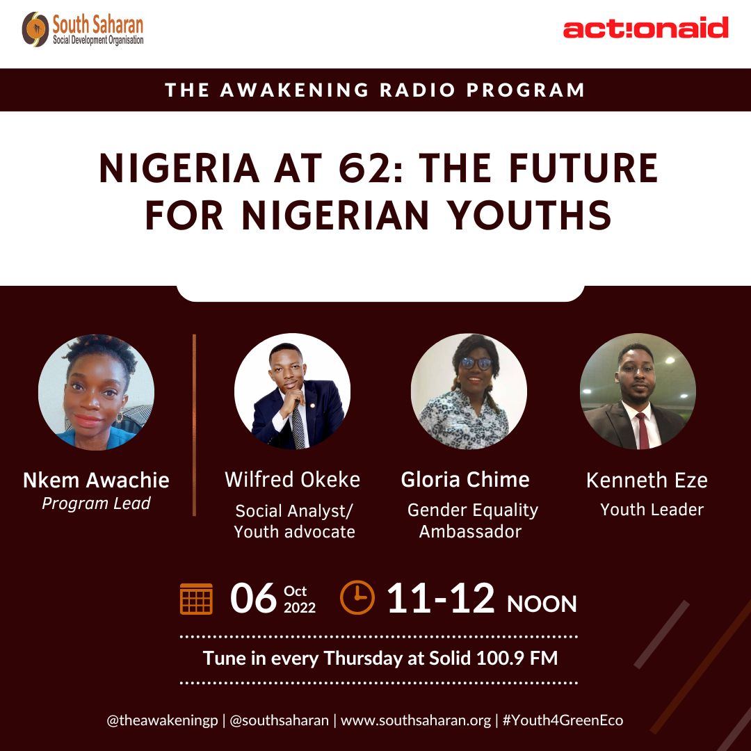 "The greatest discovery of all time is that a person can change his future by merely changing his attitude” - Oprah Winfrey. 

It's time to have quality conversations to build a new future.

Powered by <a href="/ActionAidNG/">ActionAid Nigeria</a> &amp; <a href="/southsaharan/">South Saharan Social Development Organization</a>

#TheAwakening
#Youth4GreenEco