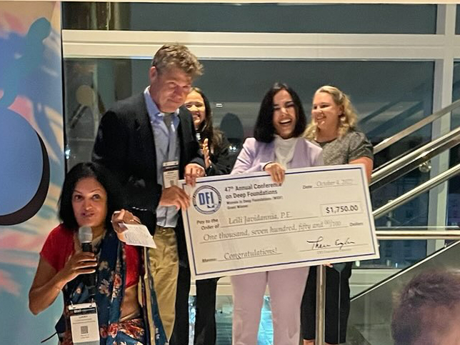 Congratulations Leili Javidannia! She's at the <a href="/DFI_Tweets/">Deep Foundations Institute</a> deep foundations conference this week, where she received this professional grant from the DFI Women in Deep Foundations Committee. If you're there, consider stopping by our presentation on retaining wall design tomorrow!