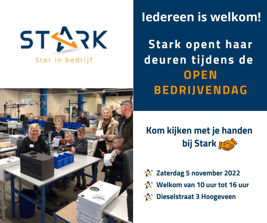 Kijk, Hoogeveen! Dat is dit jaar het thema van de <a href="/OBDHoogeveen/">OBD Hoogeveen</a>. Ook Stark opent natuurlijk haar deuren voor het publiek, want wij laten je graag zien en beleven hoe wij werken.
Treffen we jou op 5 november aan de Dieselstraat 3?