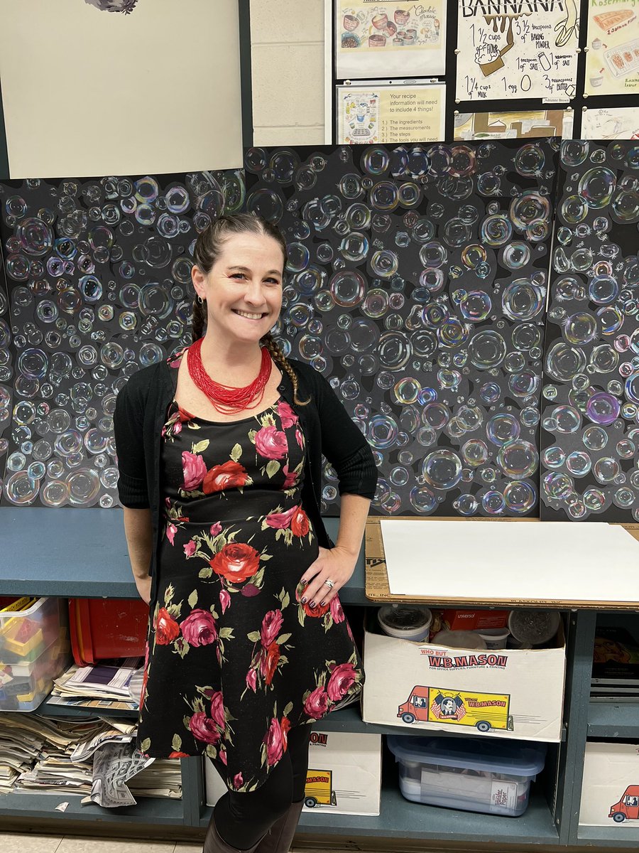 Cross-curricular opportunities as Ms. Byrnes’ art class connects their science instruction to art with the theme "Chenery is bubbling over with Kindness." Students learned how to draw soap bubbles and together have made large scale installations. <a href="/ChenerySchool/">Chenery Middle School</a>