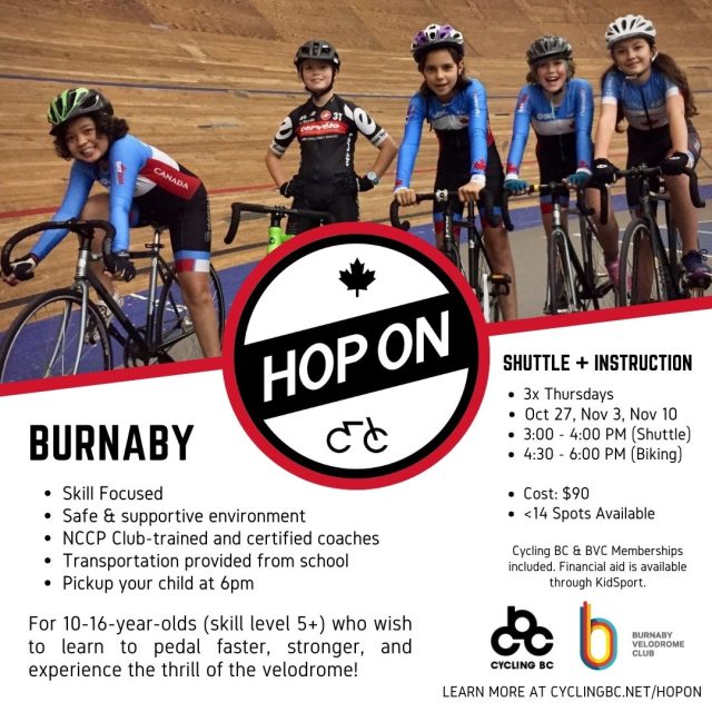 CyclingBC's tweet image. Introducing an exciting new after-school program presented by Cycling BC HopOn in partnership with the @BVCTrack !  Registration opens this Thurs, Oct.6th. Info + register at hopon.cyclingbc.net/2022/10/02/hop…