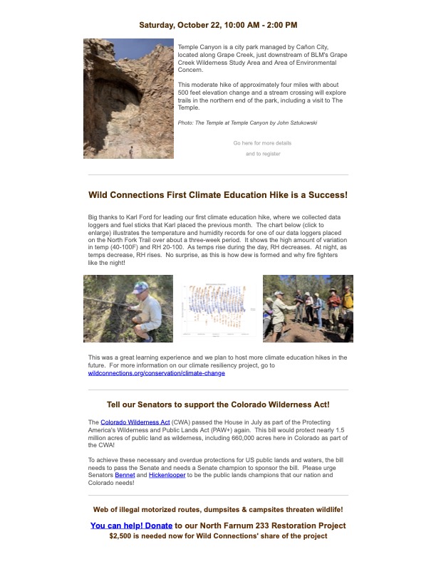 Wildconections2's tweet photo. Our Oct Wild News is here!  Here are the highlights:
- USFS PSI Travel Plan is Final!
- WC Partners w/ SPRD at Farnum Roadless Area
- 10/8 Cooper Mountain Hike
- 10/19 Presentation: Protect Our Local BLM Lands
- 10/22 Temple Canyon Hike

Full version at: https://t.co/bEuLz8aMAb https://t.co/Ieek34qUpP