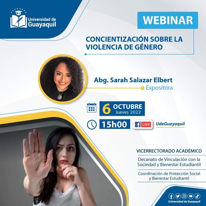 bienestarug's tweet photo. #WebinarUG 

Participa junto a expertos en la materia, de la temática de "Concientización sobre la violencia de género".

Únete a nuestro #FacebookLive este jueves 6/octubre desde las 15h00. https://t.co/9vWl8eO1s8