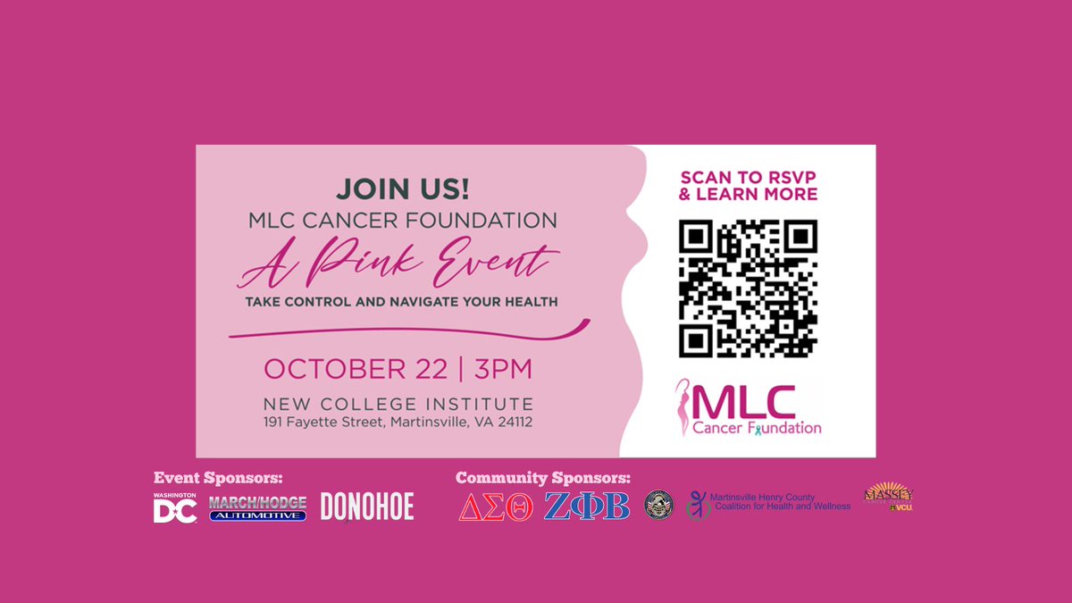 THEMLCCF's tweet photo. The MLC Cancer Foundation will host its annual“A Pink Event - Wellness Symposium &amp; Fundraiser,” honoring the lives of cancer survivors, this October 22 at 3PM. Please visit https://t.co/vFDPAkkewN for more information about the symposium, to RSVP, and to donate to the foundation. https://t.co/rgPZbSq1Qa