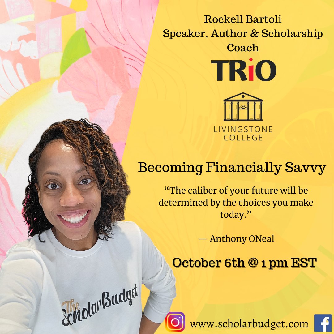 TRIOSSS_LC1's tweet image. Join TRIO and Rockell Bartoli Oct. 6th (Thursday) for an engaging Financial Literacy workshop. #trioworks