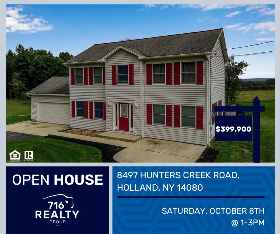 716RealtyGroup's tweet photo. 🚨OPEN HOUSE🚨
🏠8497 Hunters Creek Road, Holland, NY 14080
💰$399,900
📆Saturday, October 8th
⏰1-3PM
.
.
.
#716RealtyGroupWNY #OpenHouse #BuywithUs https://t.co/h6toANp81A
