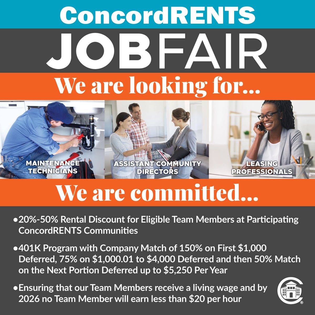 ConcordRENTS's tweet photo. ConcordRENTS Job Fair
Don't wait to start your new beginning!
When:  October 11th from 11 AM to 4 PM
Where: The Villages on Millenia Clubhouse
              5202 Millenia Boulevard, Orlando, FL 23839
We hope to see you there! https://t.co/wnicvB7Msh