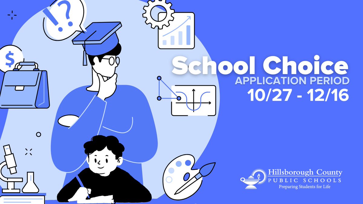 The first School Choice Application Window is now open! Explore your options for the 2023-24 school year, reach out to schools that interest your child, attend upcoming events to learn more, and apply now - December 16. 

hillsboroughschools.org/choice