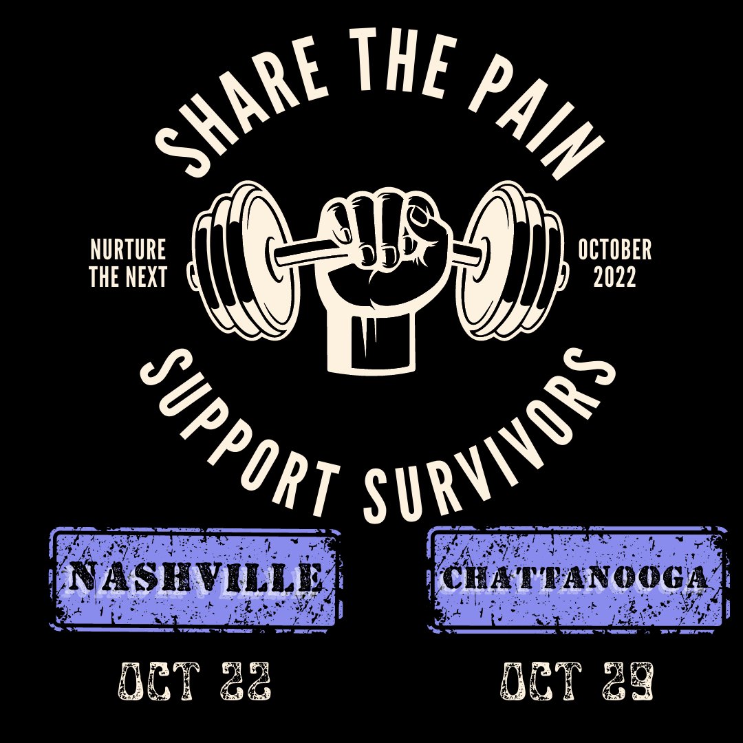 In honor of Domestic Violence Awareness Month, Nurture the Next is hosting Share the Pain fundraising events in Nashville (Oct 22) and Chattanooga (Oct 29). Register for your local event below!

Nashville ➡️ n-tn.org/ShareThePain
Chattanooga ➡️ n-tn.org/ShareThePainCh…