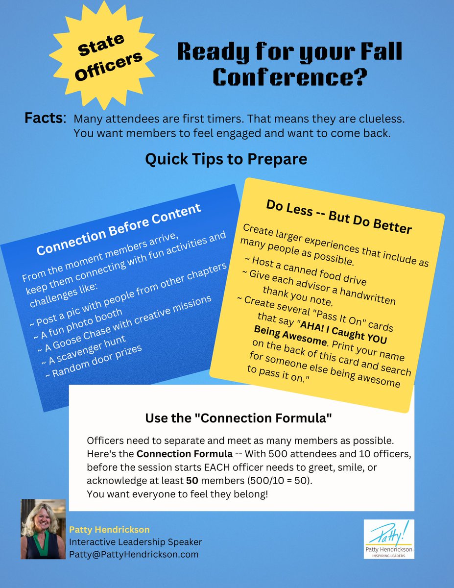 CTSO State Officer Teams. Here is a great resource to help you prepare for Fall Conferences. Enjoy! #CTSO #BPA #DECA #FFA #FBLA #FCCLA #HOSA #TSA #SkillsUSA