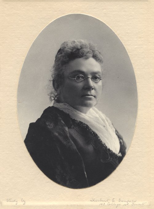 Black-and-white studio portrait of Emily Stowe, ca. 1880-1895.