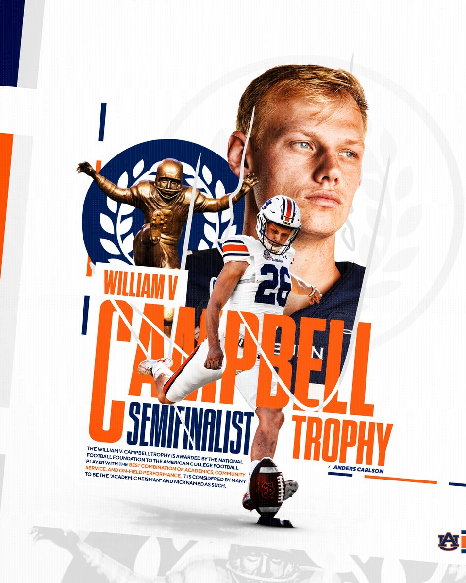 .@_anderscarlson_ has been named a 𝗪𝗶𝗹𝗹𝗶𝗮𝗺 𝗩. 𝗖𝗮𝗺𝗽𝗯𝗲𝗹𝗹 𝗧𝗿𝗼𝗽𝗵𝘆 𝗦𝗲𝗺𝗶𝗳𝗶𝗻𝗮𝗹𝗶𝘀𝘁🏆

This honors the top football scholar-athlete for his academic success, on-field performance &amp; premier leadership.

📰 auburntige.rs/3rzF9XC

#WarEagle🦅 | <a href="/NFFNetwork/">National Football Foundation</a>