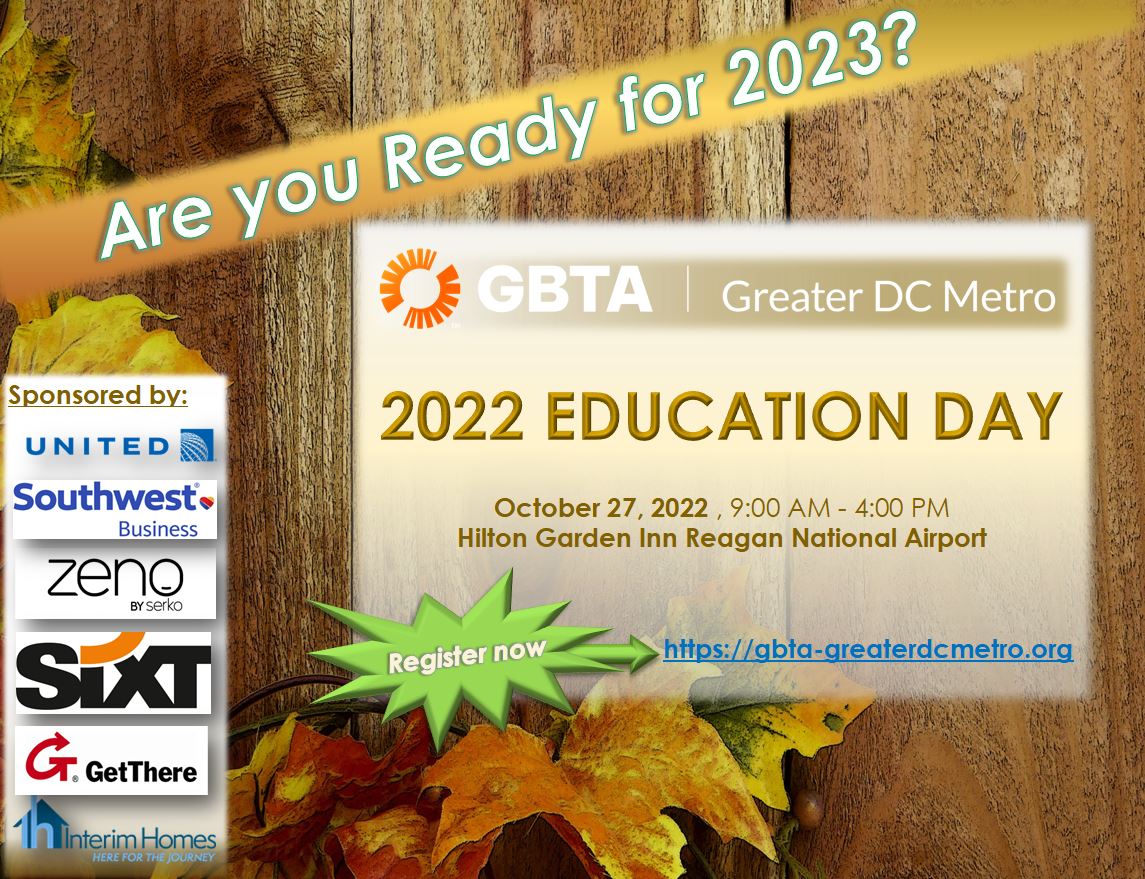 BWBTA's tweet photo. ARE YOU READY FOR 2023?

Let’s get prepared together at the
Greater DC Metro Chapter of GBTA Education Day

Learn more about Topics &amp; Speakers:  https://t.co/rWLLBI3tuN

Register here: https://t.co/VM2E8hNTLK

#dcbta #businesstravel #GBTAglobal #networking #educationday #joinus https://t.co/VBmFLT9IBQ