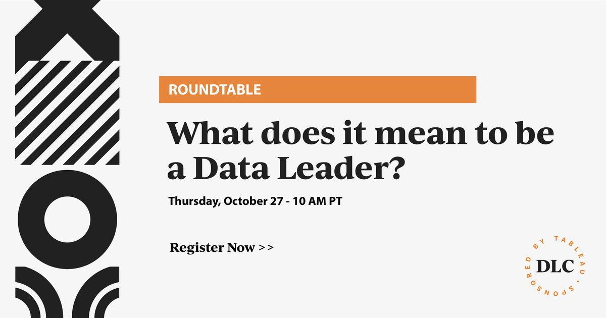 DataDLC's tweet image. Join us Oct. 27th for a virtual roundtable discussion on what it means to be a data leader. Three DLC members, @AbbyViz, @davidmpires, &amp;amp; @lbmadsen, will share their perspectives, challenges, and advice #dataforward
✅Register Here: tabsoft.co/3SwmKa7