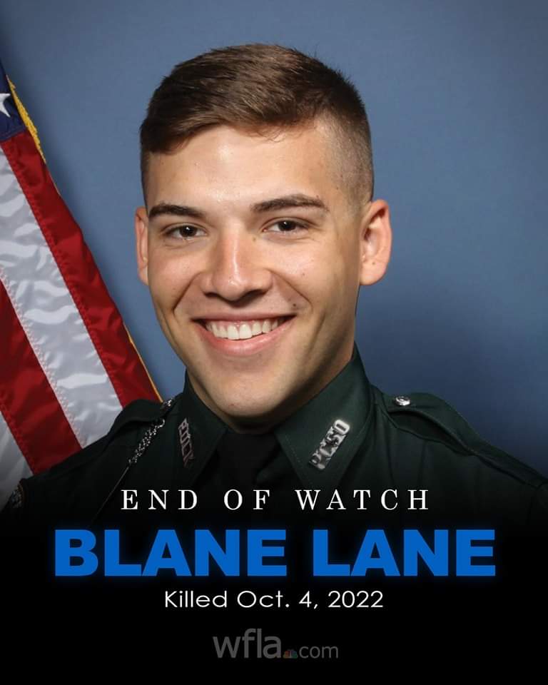 polishprincessh's tweet photo. R I.P. Deputy Sheriff Blane Lane
E.O.W. 10-4-2022
Polk County Sheriff's Office, FL

Deputy Lane &amp; three other deputies serve a warrant. The subject walked into the room &amp; pointed a gun at them. Deputy Lane was hit in chest.
Prayers for Deputy Lane family. He was 21 years old. https://t.co/KxfGn0dugj