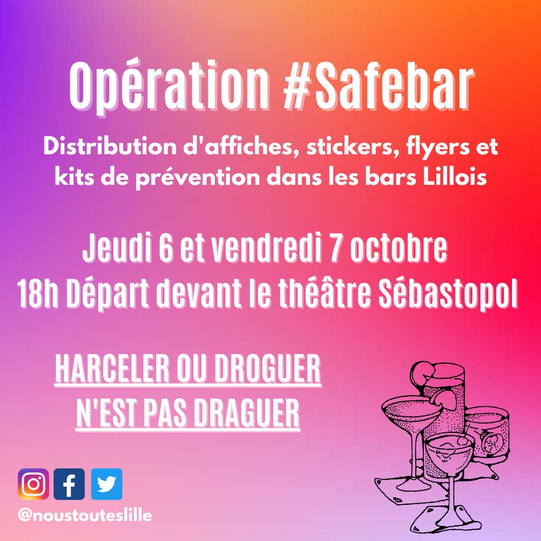 NousToutesLille's tweet photo. #NousToutes contre les violences sexistes et sexuelles en milieu festif #safebar @noustoutesorg
Aider les victimes de violences, aider les témoins à agir et lutter contre l’impunité des agresseurs.
#VSS #consentement https://t.co/R6KuiCy8eX