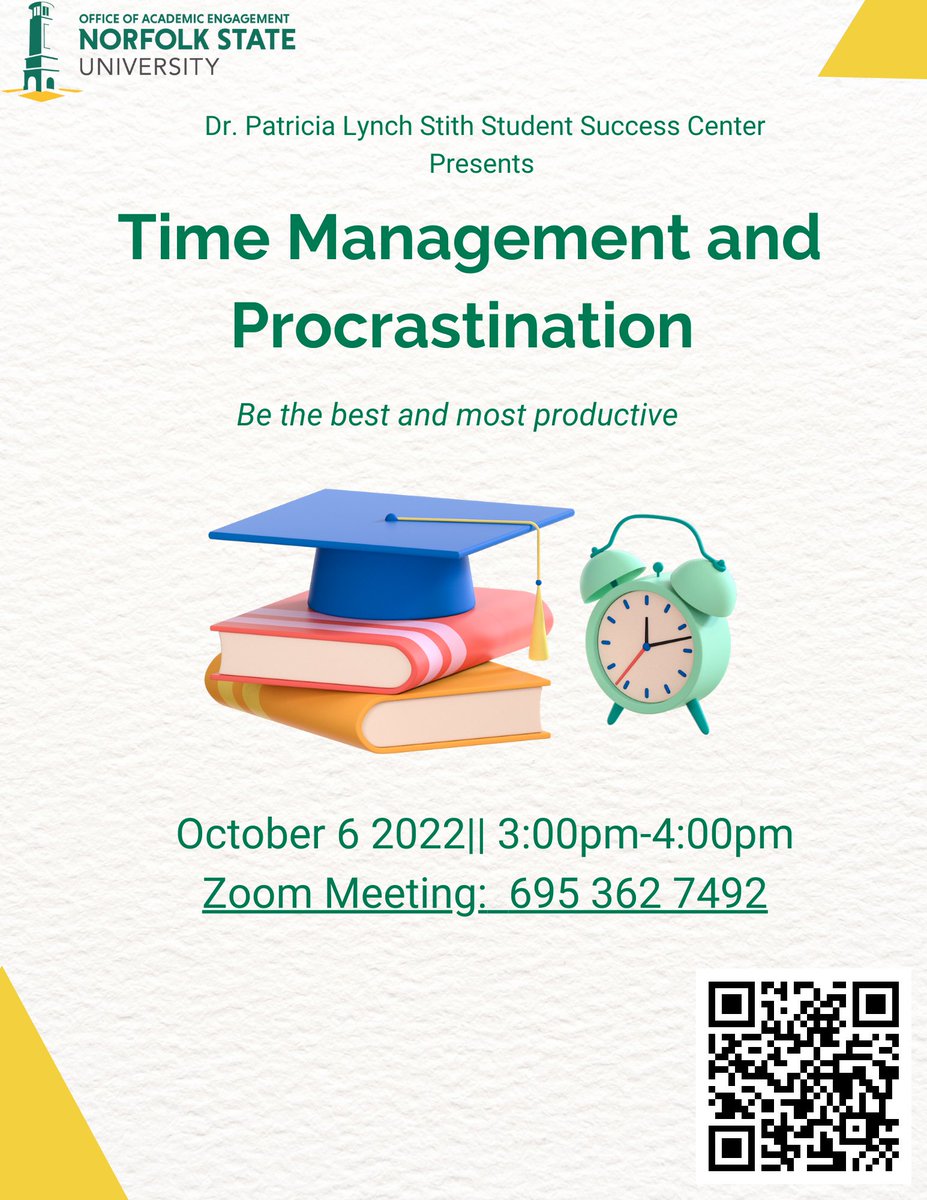 NSUSuccessCtr's tweet photo. Have problems with time management? Always find yourself doing things late minute? 

Meet us on Zoom tomorrow at 3:00pm to learn from one of our professional advisors the tips to on how to management your time! https://t.co/MSnty2zGFh