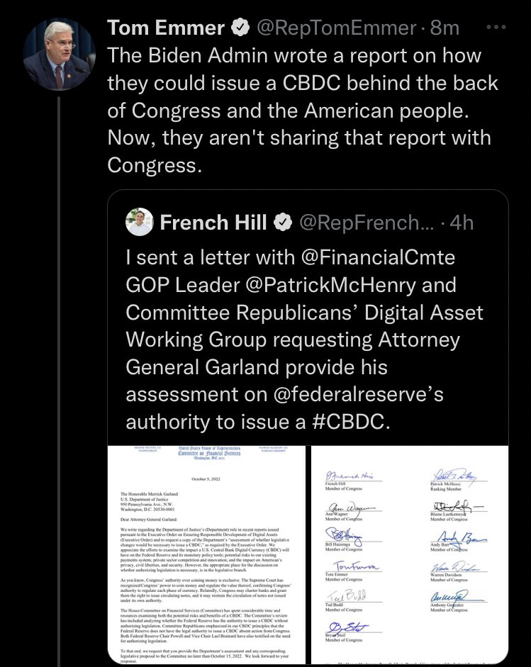 HHunter_US's tweet photo. BREAKING: Rep. Emmer Alleges The Biden Administration is Attempting to Covertly Cultivate a CBDC System https://t.co/swxUFpeCj8