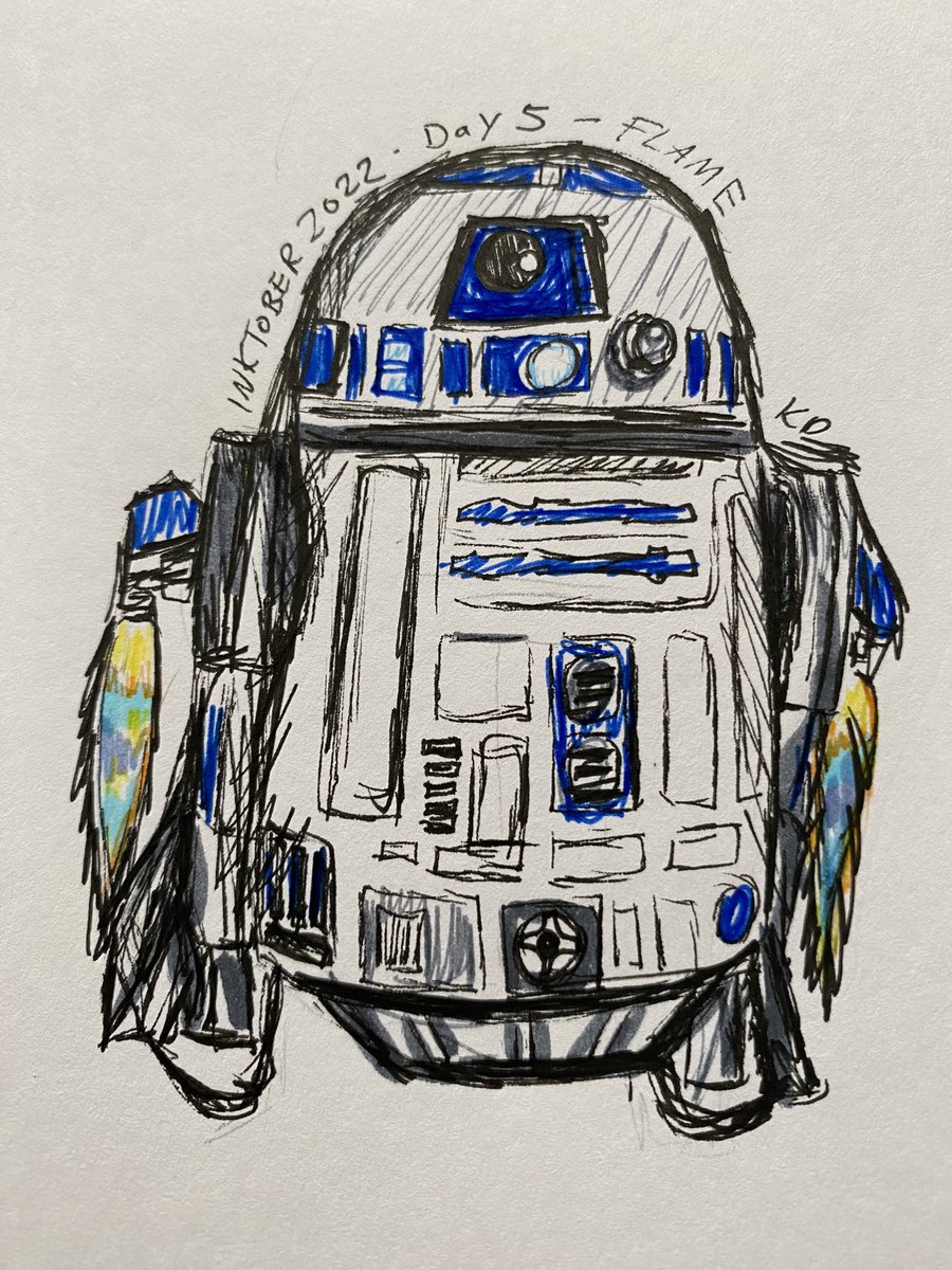Kamiduu's tweet photo. Day 5 - flame

#inktober2022 #inktoberday5 #inktober2022day5 #Inktober #art #drawing #starwars #r2d2 #droids #rocketboosters https://t.co/5UFF7vbHx5
