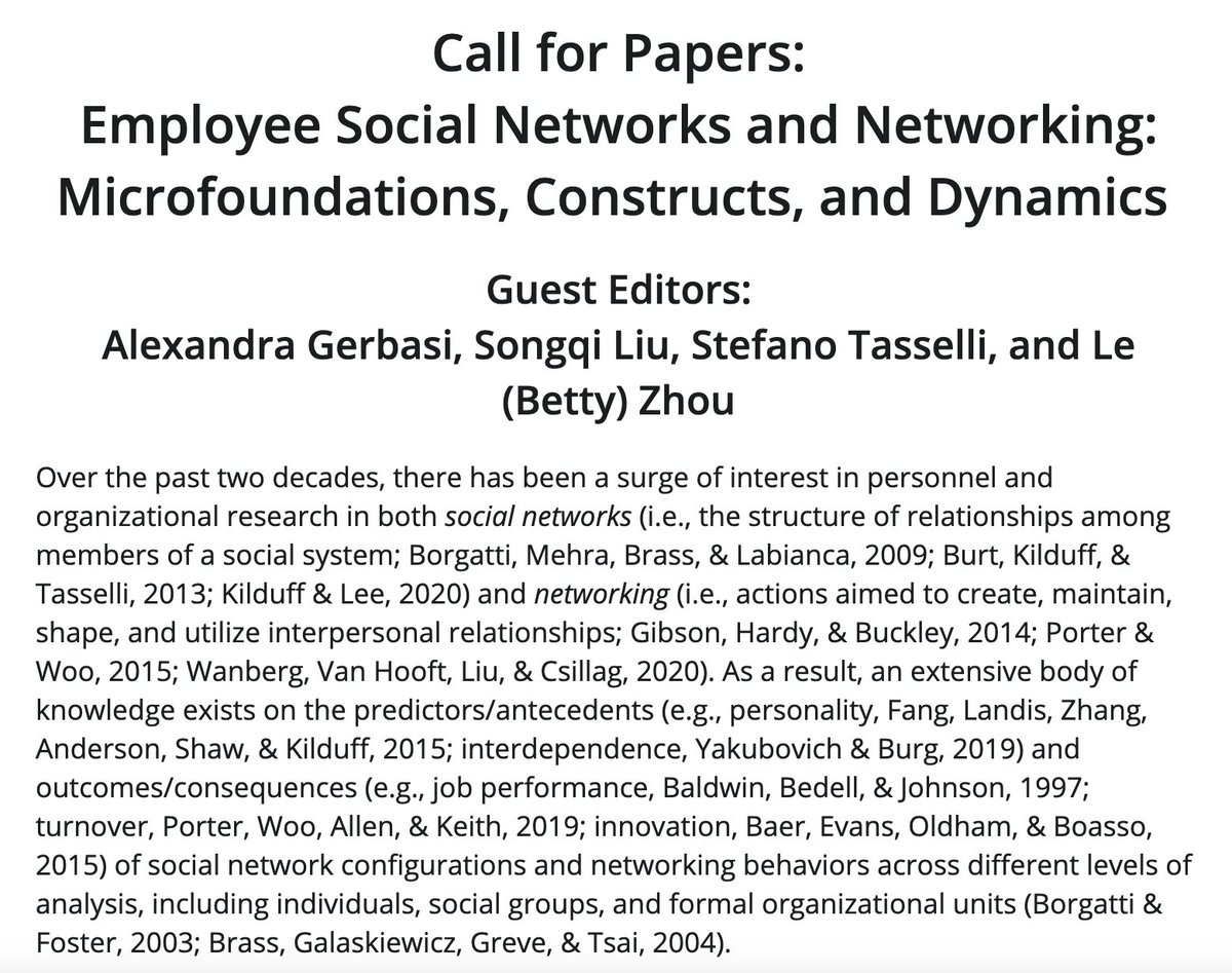 ProfMethot's tweet photo. Consider submitting your research to this fantastic special issue at #PPsych on employee #socialnetworks with guest editors @StefanoTasselli @LeZhouBetty @gerbilocity &amp; Songqi Liu!

https://t.co/vJJupfHEa9 https://t.co/ubVnTLRsQt