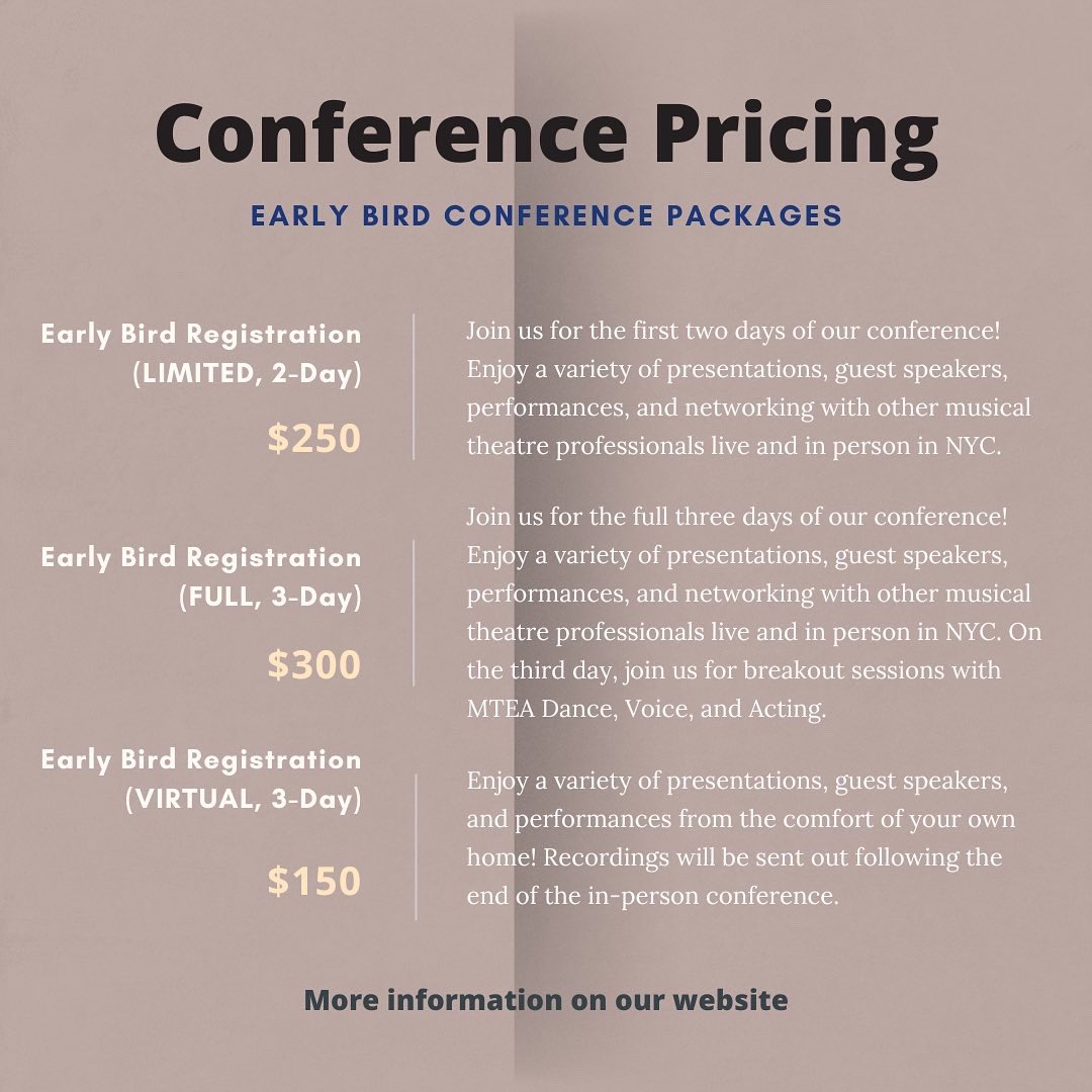 MTEducators's tweet photo. Registration is live for the 2023 MTEA Conference! The earlier bird registration is open for a limited time, so get your tickets today 🎭 https://t.co/TZVhTW1eGt