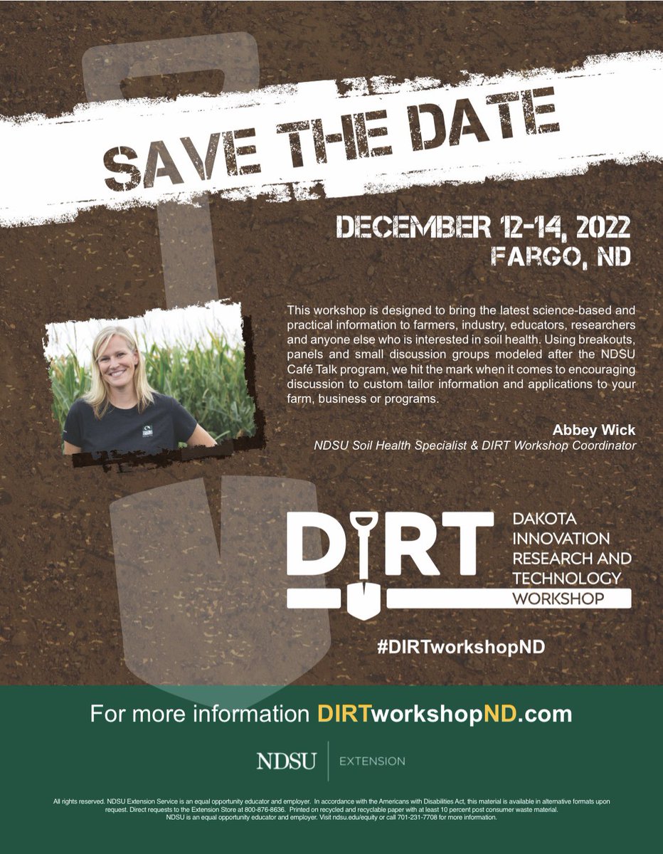 NDsoilhealth's tweet photo. #DIRTworkshopND coming up Dec 12-14 in Fargo!  Working on agenda and sponsorships now…tweaking a program to make it so that everyone walks away with an action plan.  Tough to do, but we’re going to make that happen! #soilhealth #covercrops https://t.co/BF0iSfIUMO