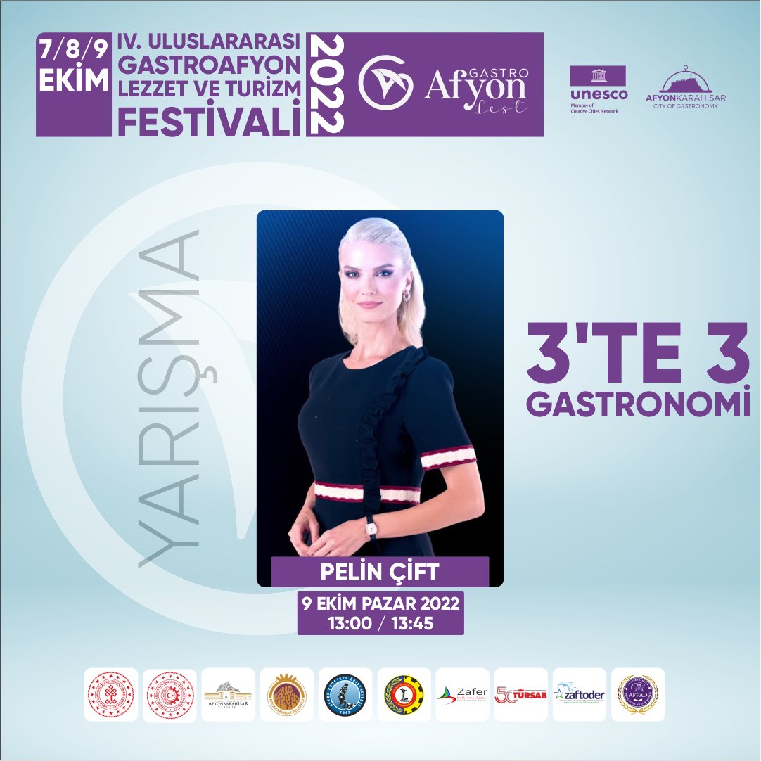 📌Ekranların sevilen yüzü ünlü sunucu <a href="/ciftpelin/">Pelin Çift</a> 3’te 3 Gastronomi diyecek, yarışma heyecanı şehri saracak.

😍Bu festivalde her şey var, aman kaçırma sakın.

#GastroAfyonFest sizi bekliyor.

<a href="/zeybekbaskan/">Mehmet Zeybek</a> 
<a href="/gastroafyonn/">Gastro Afyon</a>
