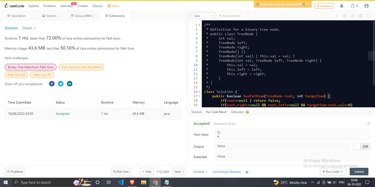 Garima_S1402's tweet photo. Hi Folks!
I have completed Day 98 of 100 Days of Code program by CodeIN and Coding Minutes.
Question: Path Sum on LeetCode
Code: https://t.co/ZjfoH3alIw
Discord: https://t.co/f7jQQGlK0X…

#100daysofcodechallenge  #codeincommunity #codein100daysofcode #100DaysOfCode #Coding https://t.co/uyqD2z4F0x