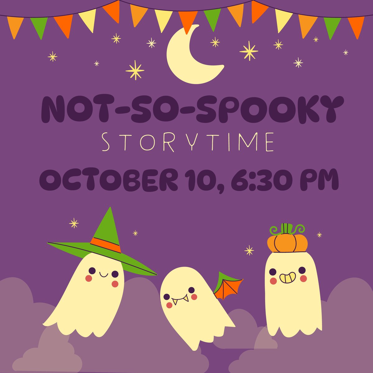 Don't miss our Not-So-Spooky Storytime happening on Monday 10/10 at 6:30 pm 🎃 Stories, crafts, and snacks will be held in the outdoor amphitheater!