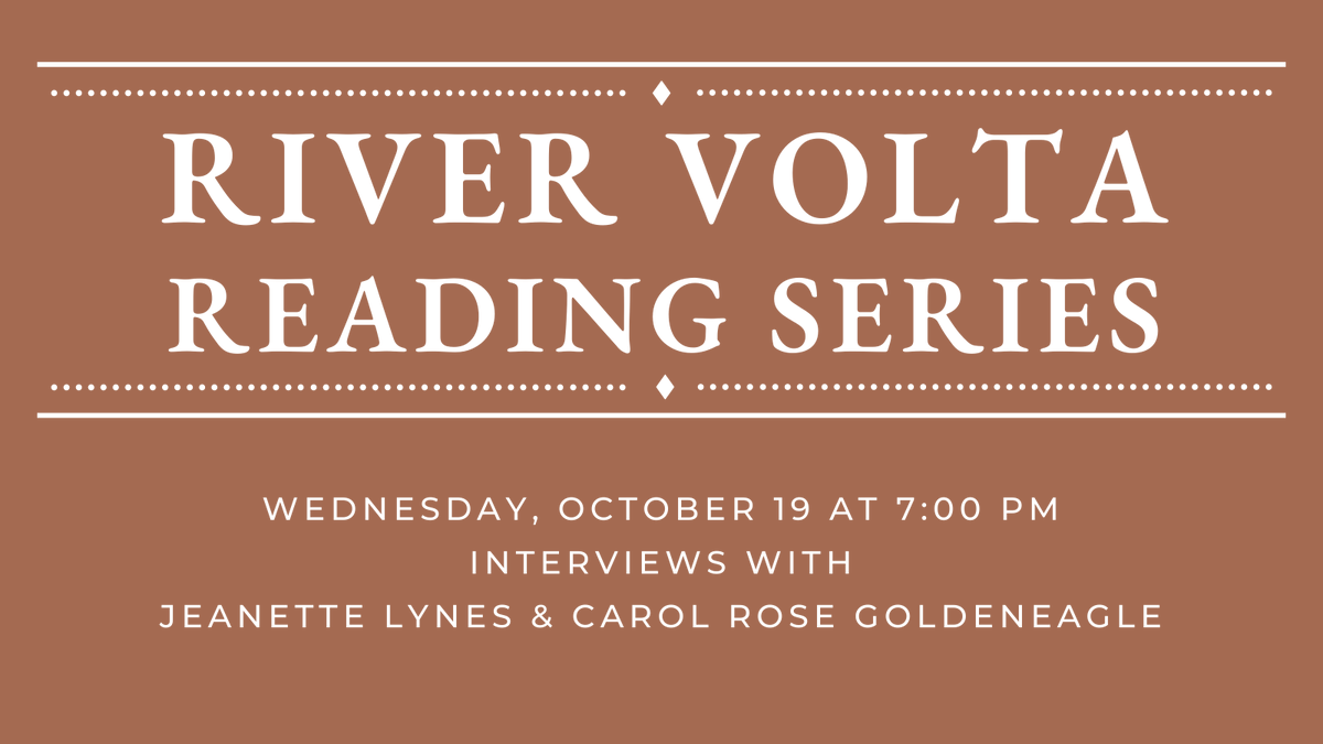 River_Volta's tweet photo. We have another River Volta Reading Series event on Wednesday, October 19th at 7 pm CST!

Hear readings and interviews with Jeanette Lynes and Carol Rose GoldenEagle. 

The event is free and open to the public. You can register for the Zoom webinar here:
https://t.co/ZsnL2IzkXv https://t.co/7ZcBFmJzB9