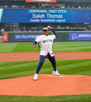 Isaiah Thomas throwing out the first pitch. 